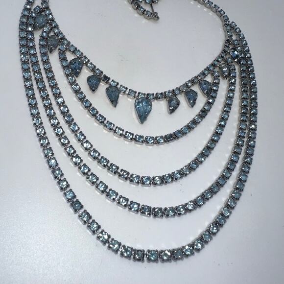 1940s 1950s vintage silver tone light blue glass rhinestones swag necklace - Picture 3 of 8